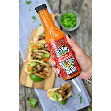Dave's Gourmet Creamy Garlic Red Pepper Hot Sauce - Flavorful & Spicy 8 Ounce