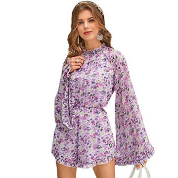 Romwe Women's Floral Bell Sleeve Jumpsuit - Spring Style