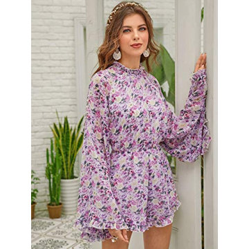 Romwe Women's Floral Bell Sleeve Jumpsuit - Spring Style