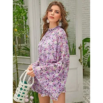 Romwe Women's Floral Bell Sleeve Jumpsuit - Spring Style