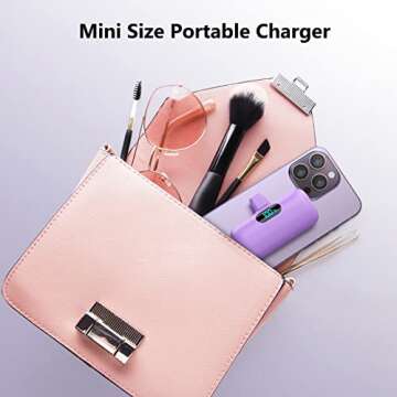 [2 Pack]Mini Portable Charger 5000mAh for iPhone,Ultra-Compact 15W PD Power Bank,LCD Display Cute Battery Pack Backup Charger Compatible with iPhone 14/14 Pro Max/13/13 Pro/12/XR/8/7/6,Pink +Purple
