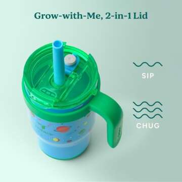 REDUCE 14 Oz Coldee Kids Tumbler with Lid and Straw - Coldee Insulated Travel Mug - Spill-Proof, Sweatproof Stainless Steel, BPA-Free - Includes Handle, Reusable Silicone Straw - Out of this world