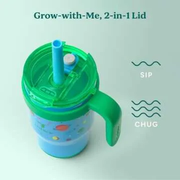 REDUCE 14 Oz Coldee Kids Tumbler with Lid and Straw - Coldee Insulated Travel Mug - Spill-Proof, Sweatproof Stainless Steel, BPA-Free - Includes Handle, Reusable Silicone Straw - Out of this world