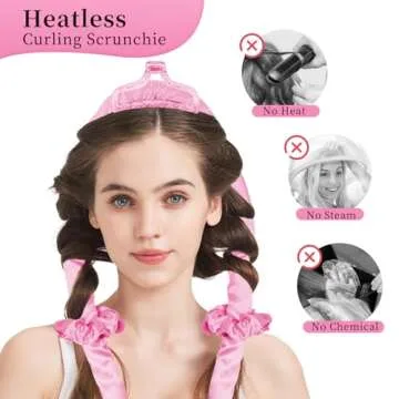 Heatless Hair Curler and Curling Scrunchie Set, Heatless Curls Overnight, Heatless Curling Rod With Spray Bottle, Overnight Blowout Rods, No Smell, No Heat Wave Curlers for All Hair Types (Pink)