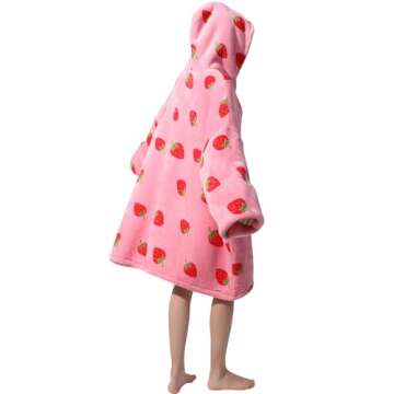 Dietersler Wearable Blanket Hoodie For Women, Strawberry Oversized Blanket Hoodie, Warm Cozy Blanket Sweatshirt, Sherpa Hooded Blanket, Birthday Gifts for Women, Sister, Teen Girl, One Size for All