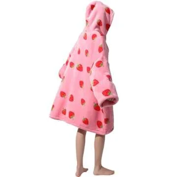Dietersler Wearable Blanket Hoodie For Women, Strawberry Oversized Blanket Hoodie, Warm Cozy Blanket Sweatshirt, Sherpa Hooded Blanket, Birthday Gifts for Women, Sister, Teen Girl, One Size for All