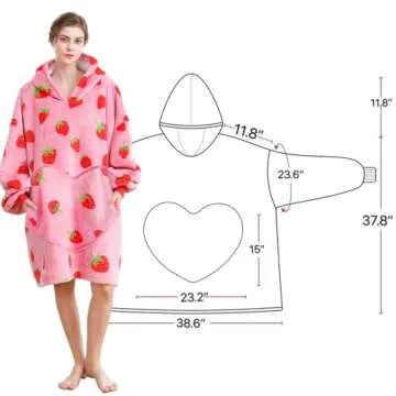 Dietersler Wearable Blanket Hoodie For Women, Strawberry Oversized Blanket Hoodie, Warm Cozy Blanket Sweatshirt, Sherpa Hooded Blanket, Birthday Gifts for Women, Sister, Teen Girl, One Size for All