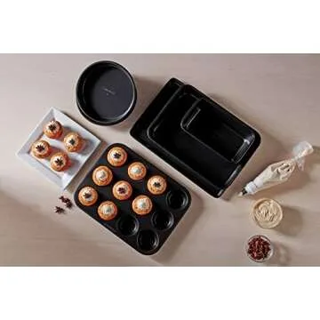 Calphalon Nonstick Bakeware Set, 6-Piece Set Includes Baking Sheet, Cake, Muffin, and Loaf Pans, Dishwasher Safe, Black