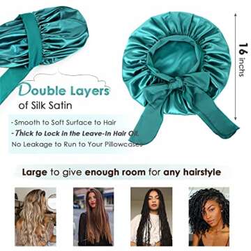 YANIBEST Silk Bonnet for Sleeping Women Satin Bonnet Double Layer Satin Lined Hair Bonnet with Tie Band Curly Hair