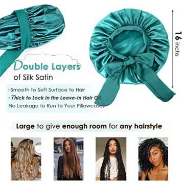 YANIBEST Silk Bonnet for Sleeping Women Satin Bonnet Double Layer Satin Lined Hair Bonnet with Tie Band Curly Hair