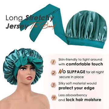 YANIBEST Silk Bonnet for Sleeping Women Satin Bonnet Double Layer Satin Lined Hair Bonnet with Tie Band Curly Hair