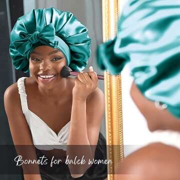 YANIBEST Silk Bonnet for Sleeping Women Satin Bonnet Double Layer Satin Lined Hair Bonnet with Tie Band Curly Hair