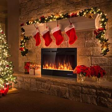 Tangkula 50 inches Electric Fireplace Insert with Thermostat, in-Wall Recessed and Wall Mounted 1500 W Faux Fireplace, Touch Screen Control, 9 Flamer Color, Temperature Control & Timer (50 inches)