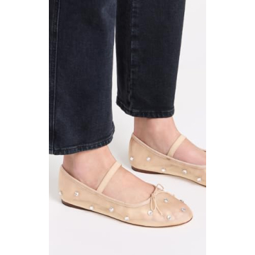 JORISTIMO Classic Comfort Crystal Mesh Ballet Flats for Women