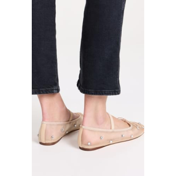 JORISTIMO Classic Comfort Crystal Mesh Ballet Flats for Women