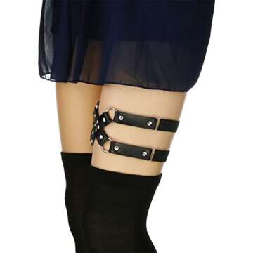 alisikee Adjustable Leg Garter Belt, Elastic Punk Cross Thigh Garters for Women, 1 Pair, Red