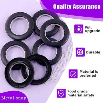 Swpeet 20 Pack Black Plastic Curtain Grommets, Inner Diameter 40mm-1.7Inch Silencer Sliding Black Sheers Curtain Grommets, Curtain Eyelet Ring Black Low Noise Curtain Rings for Window Curtain Hanging