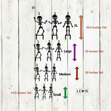 Lewis Design Metal Skeletons Yard Stakes, Set of 3, 14 Gauge Steel, Powder Coated, Halloween Decorations (Large Set (appox 25" H x 13.5" W each), White)