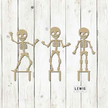 Lewis Design Metal Skeletons Yard Stakes, Set of 3, 14 Gauge Steel, Powder Coated, Halloween Decorations (Large Set (appox 25" H x 13.5" W each), White)
