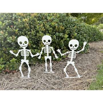 Lewis Design Metal Skeletons Yard Stakes, Set of 3, 14 Gauge Steel, Powder Coated, Halloween Decorations (Large Set (appox 25" H x 13.5" W each), White)