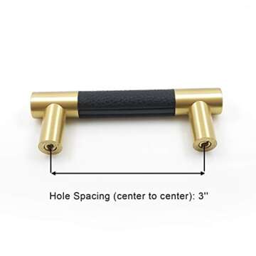 MFYS 3" Black Leather Drawer Pulls for Dresser Knob 76mm Gold Handle for Cabinet Pulls Cupboard Knob Brushed Brass Cabinet Pulls for Dresser Hardware (Overall Length: 4"(102mm)