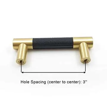MFYS 3" Black Leather Drawer Pulls for Dresser Knob 76mm Gold Handle for Cabinet Pulls Cupboard Knob Brushed Brass Cabinet Pulls for Dresser Hardware (Overall Length: 4"(102mm)