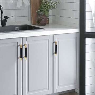 MFYS 3" Black Leather Drawer Pulls for Dresser Knob 76mm Gold Handle for Cabinet Pulls Cupboard Knob Brushed Brass Cabinet Pulls for Dresser Hardware (Overall Length: 4"(102mm)