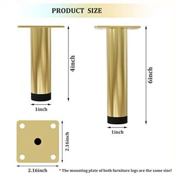 M MIMHOOY Furniture Legs 4 inches, Legs for Furniture Modern Metal Legs Furniture Feet Replacement Leg Set of 4 (Gold)