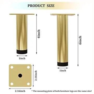 M MIMHOOY Furniture Legs 4 inches, Legs for Furniture Modern Metal Legs Furniture Feet Replacement Leg Set of 4 (Gold)