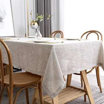 maxmill Flaxy Faux Linen Tablecloth with 2-Tone Slubby Texture Wrinkle Free Anti-Shrink Soft Table C...