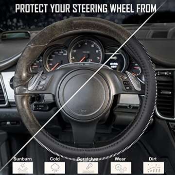 CAR PASS Diamond Black Leather Steering Wheel Cover