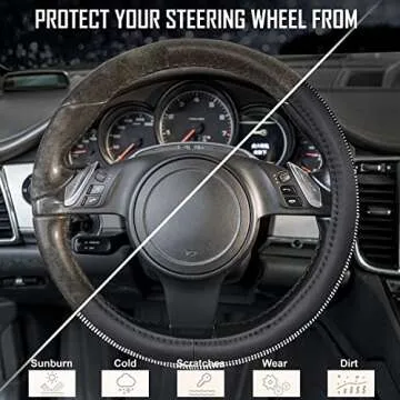 CAR PASS Diamond Black Leather Steering Wheel Cover