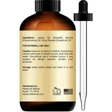 Handcraft Blends Jojoba Oil with Frankincense Oil and Grapefruit Oil in Glass Bottle with Dropper - 4 Fl Oz - 100% Pure and Natural - Premium Grade Oil for Skin and Hair - Hair and Body - Massage