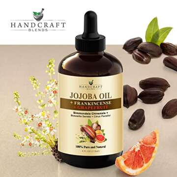 Handcraft Blends Jojoba Oil with Frankincense Oil and Grapefruit Oil in Glass Bottle with Dropper - 4 Fl Oz - 100% Pure and Natural - Premium Grade Oil for Skin and Hair - Hair and Body - Massage
