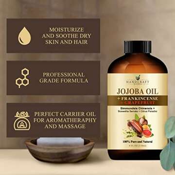 Handcraft Blends Jojoba Oil with Frankincense Oil and Grapefruit Oil in Glass Bottle with Dropper - 4 Fl Oz - 100% Pure and Natural - Premium Grade Oil for Skin and Hair - Hair and Body - Massage