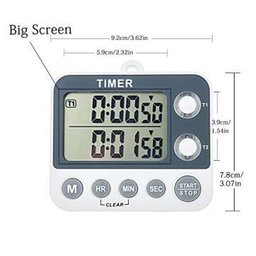 AIMILAR Digital Countdown Kitchen Timer - Dual Channel, Magnetic