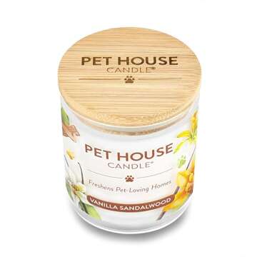 One Fur All Pet House Candle Plant-Based/Soy Candle - Clean Burning Scented Candles, Long Lasting Pet Odor Candle for Home - Vanilla Sandalwood