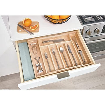 iDesign Renewable Paulownia Wood Collection Expandable Flatware and Cutlery Tray, 15" x 12"-22", Natural