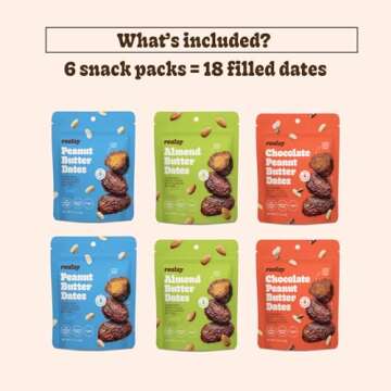 Realsy Organic Pitted & Stuffed Medjool Dates - Vegan, Gluten-Free Snack (Variety 6 Pack)