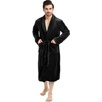 NY Threads Luxurious Mens Shawl Collar Fleece Bathrobe Long Spa Robe