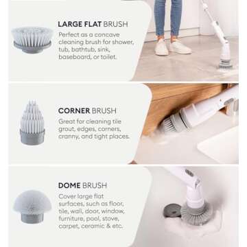 Electric Spin Scrubber, 360 Cordless Powerful Scrub Brush for Cleaning Bathroom, Tile, Floor, Tub & Shower with Adjustable Extension Handle and 3 Replaceable Rotating Brush Heads (Packaging May Vary)