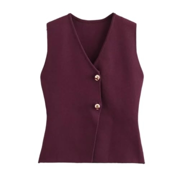 Dsewpaur Women Button Sweater Vest Casual Sleeveless V Neck Knit Vests Summer Waistcoat Cardigan Bur...