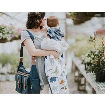 Little Unicorn Cotton Muslin Swaddle Blankets (set Of 3) - Dino Friends, Blue, Green, Navy