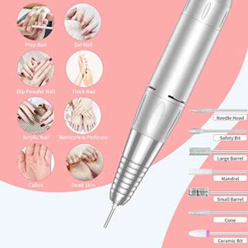 Portable Nail Drill Professional 35000 RPM, MOCOWIND Rechargeable Electric Nail File Machine for Acr...