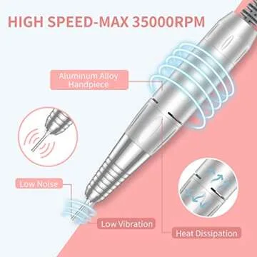 Portable Nail Drill Professional 35000 RPM, MOCOWIND Rechargeable Electric Nail File Machine for Acrylic Nails Gel Polishing Removing, Cordless E-File with Bits Kit for Manicure Salon Home, White