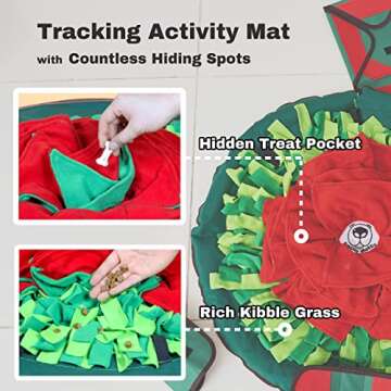 Sniffiz SmellyMatty Snuffle Mat for Dogs - Enrichment Hide & Seek Treat Toys (Large Nosework Sniff Mat + Food Puzzles) - Interactive IQ Game for Boredom (Spring Garden (5 Food Puzzles))