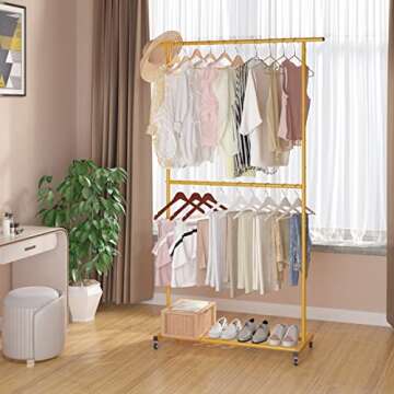 Sywhitta Gold Double Rod Garment Rack for Easy Storage