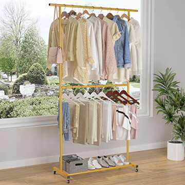Sywhitta Gold Double Rod Garment Rack for Easy Storage