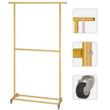 Sywhitta Gold Double Rod Garment Rack for Easy Storage
