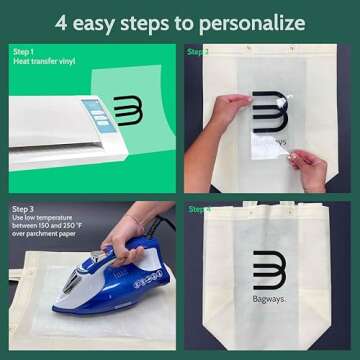 Bagways 50 PACK Reusable Grocery Bags with Handles, Durable, Foldable, Washable Eco-Friendly Shopping Totes, 14x6.5x14 Inch, Cream